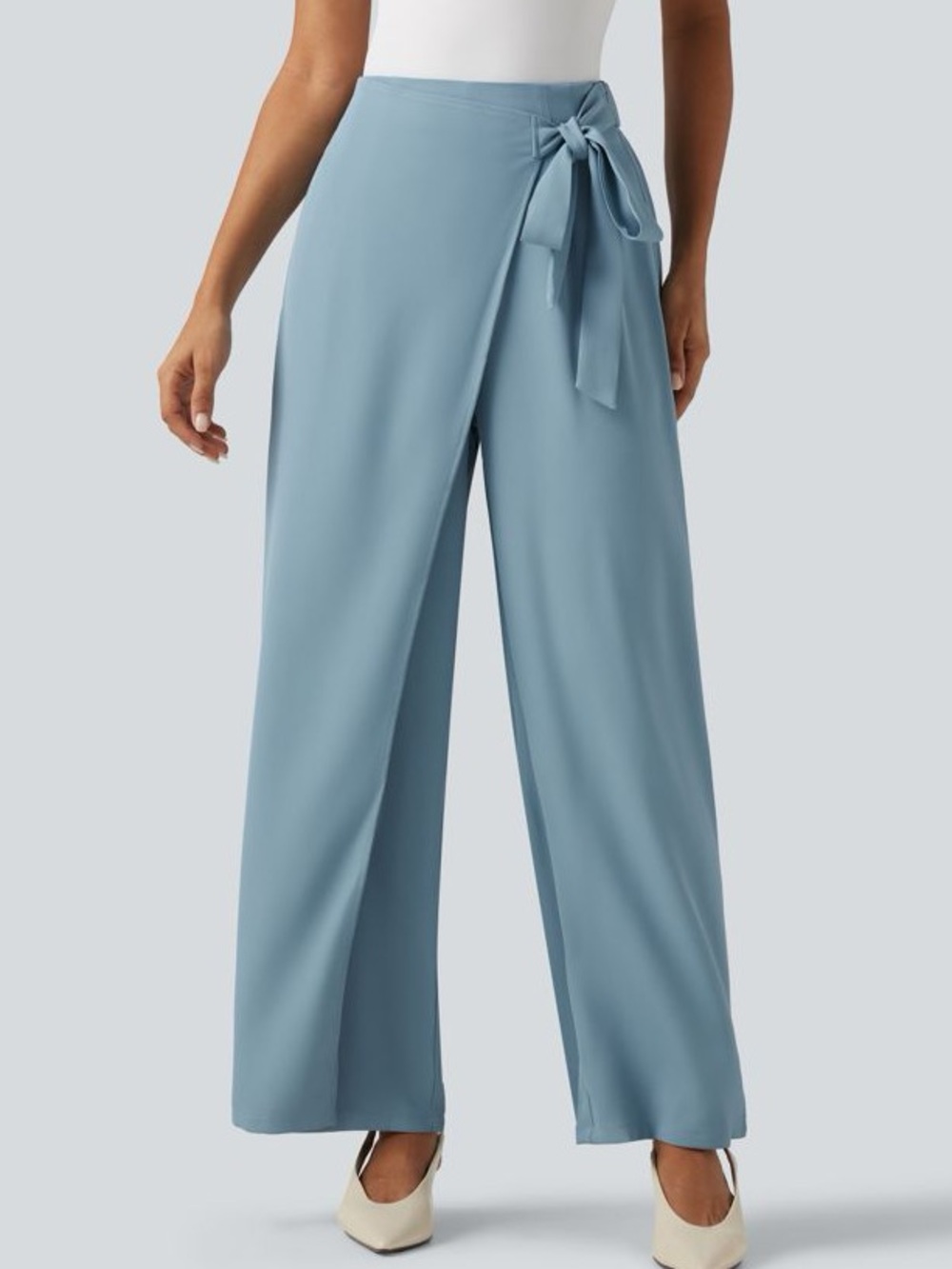 HALARA Flex High-Waisted Tie-Side Wide-Leg Pants Dusty Blue - Size Medium-NWT